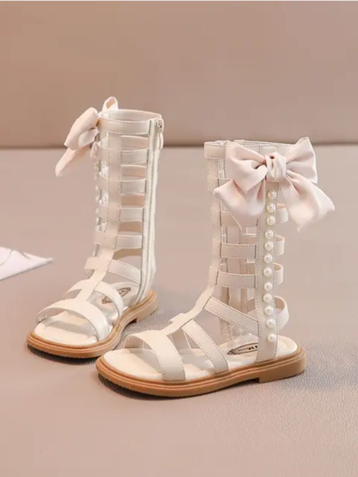 Bow-Embellished Pearl Gladiator Sandals By Liv and Mia - Image 2