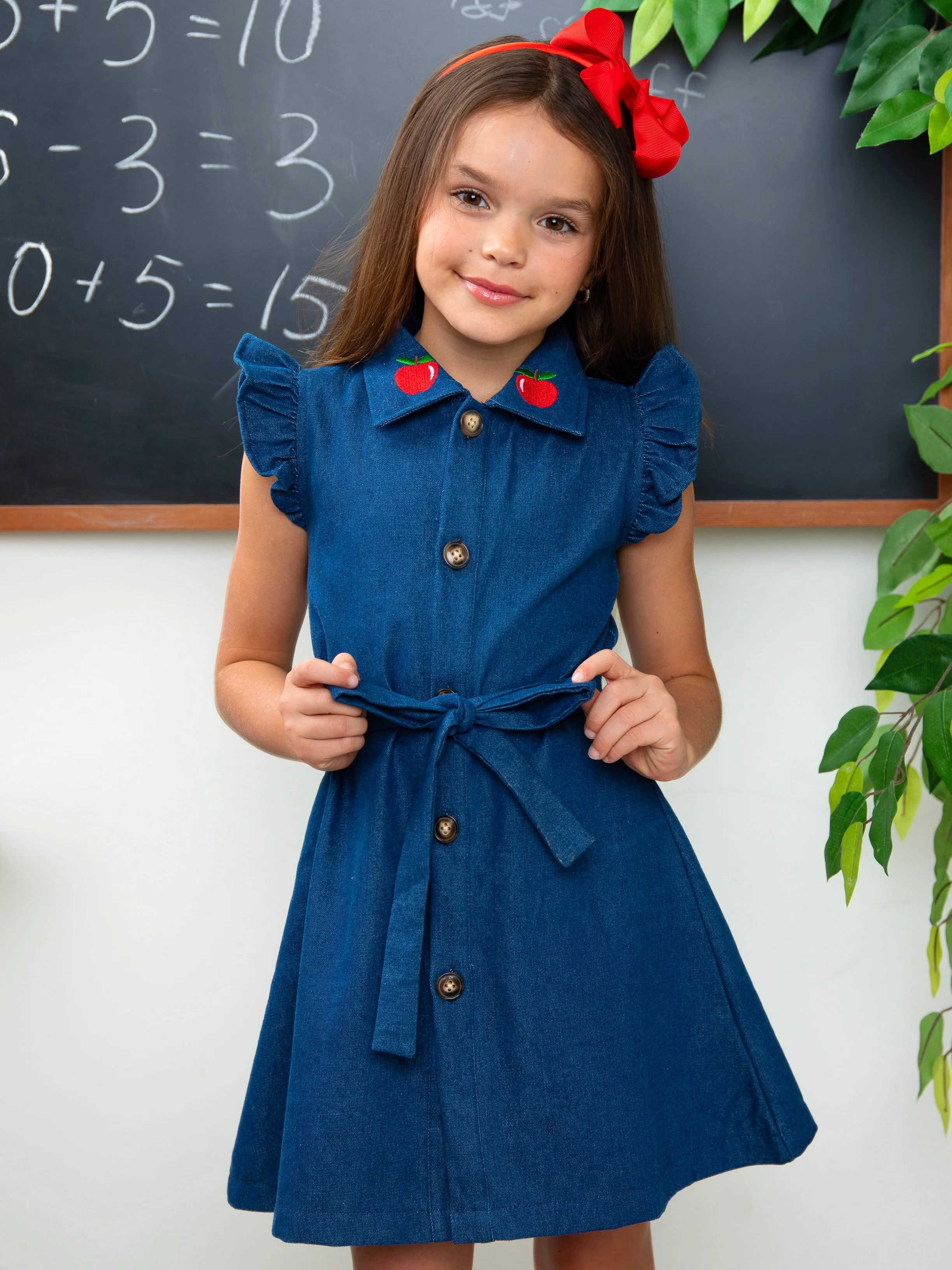 Apple Charm Embroidered Denim Dress - Image 6