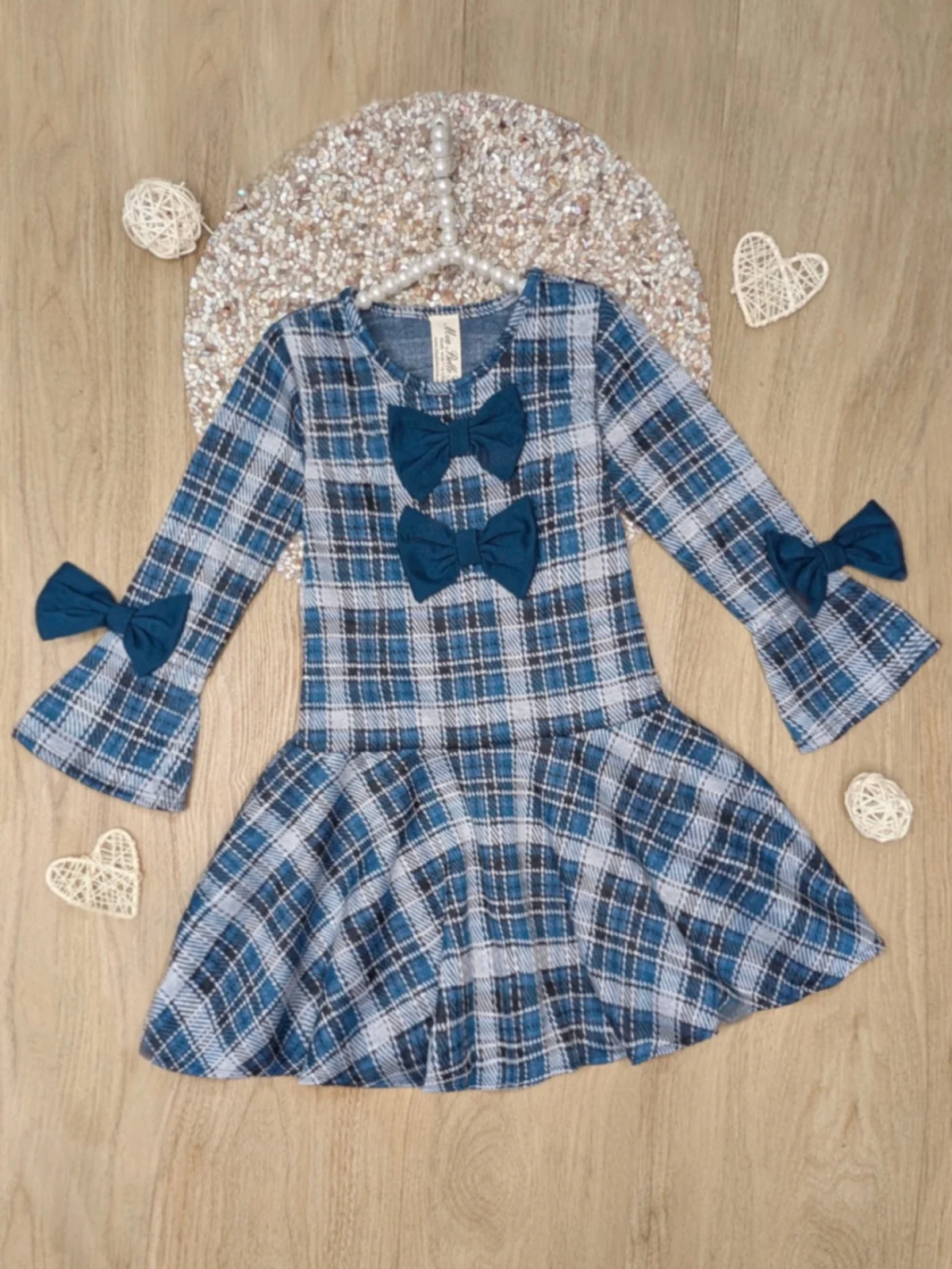 Bows & Blues Plaid Bell Sleeve Dress - Image 3