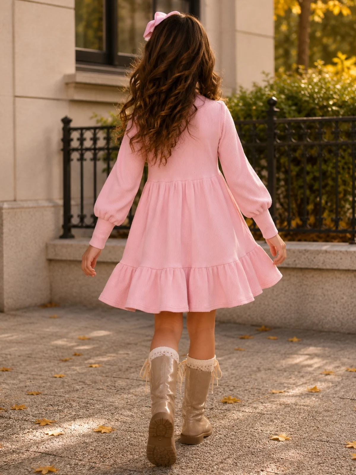 Autumn Blush Ribbed Ruffle Twirl Dress - Image 5
