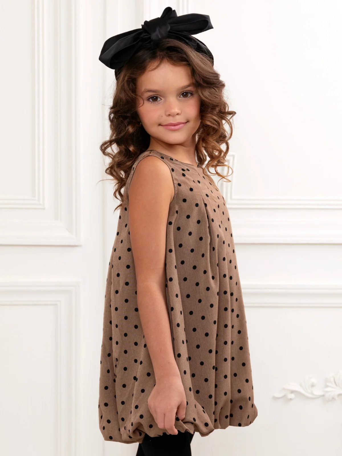 Chic Tan Polka Dot Bubble Dress - Image 3