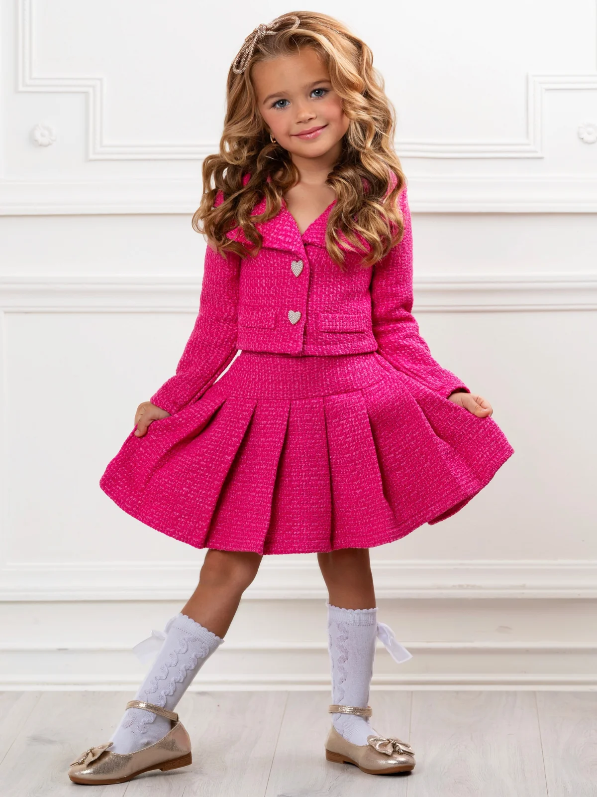 Power Posing Pink Blazer and Pleated Skirt Set - Image 2