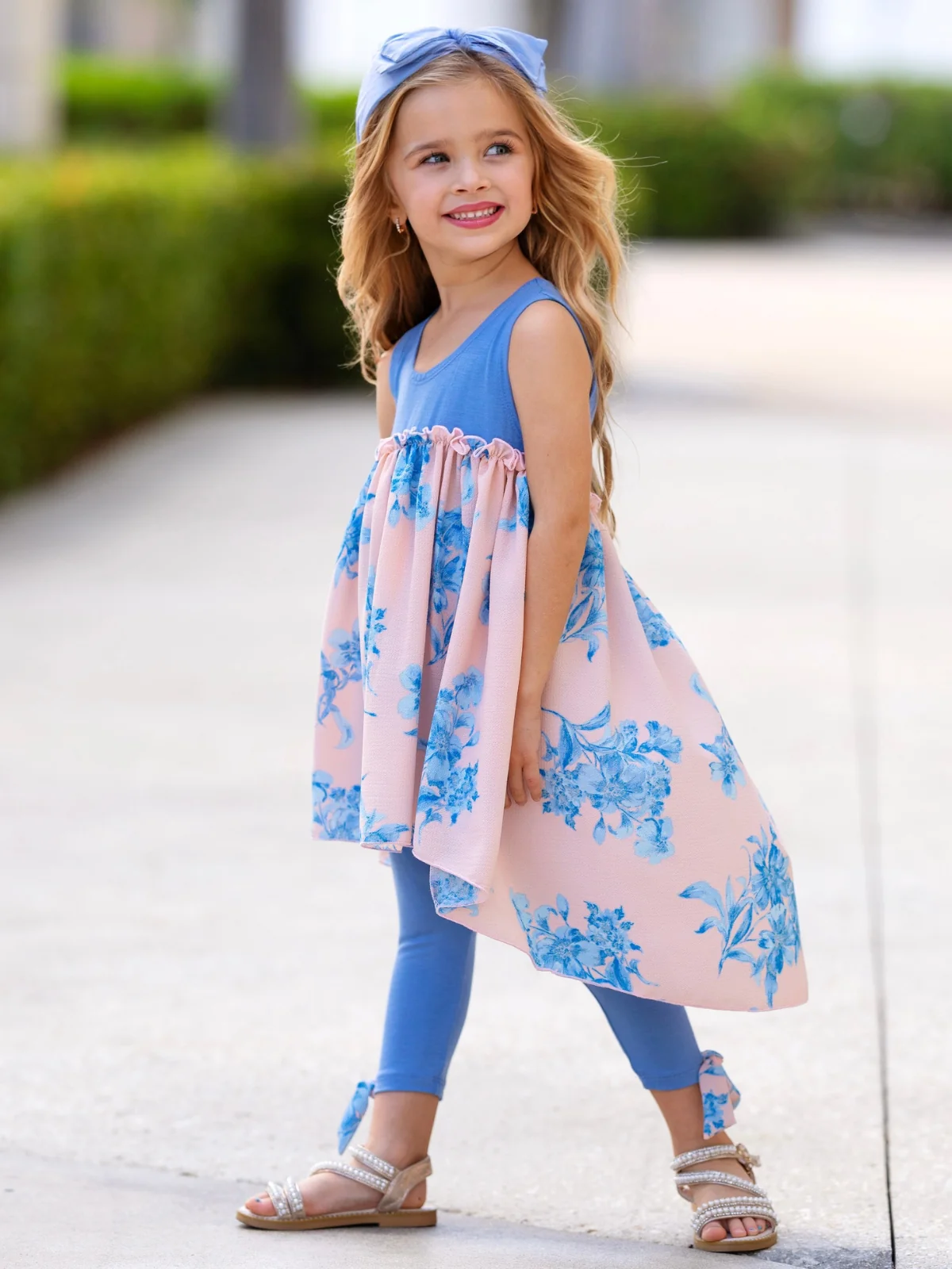 Blue Blossom High-Low Tunic and Legging Set