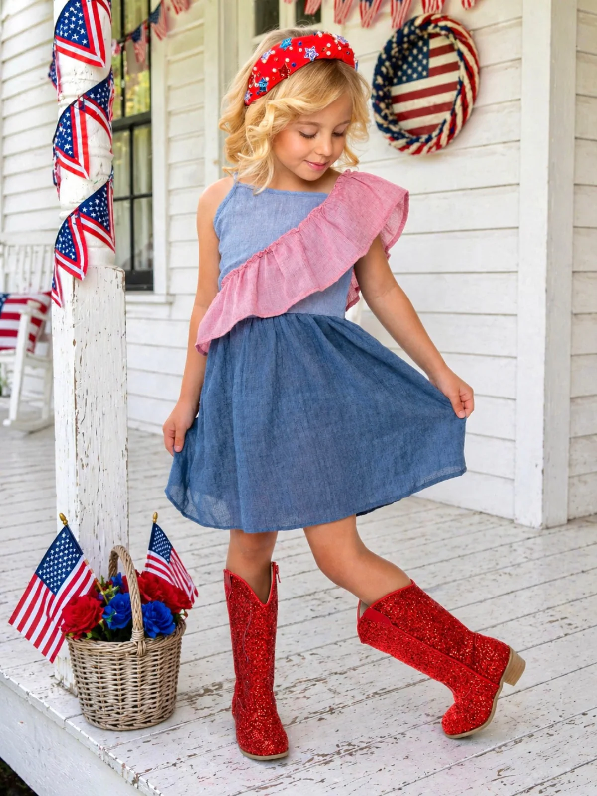 American Breeze Ruffle Chambray Dress