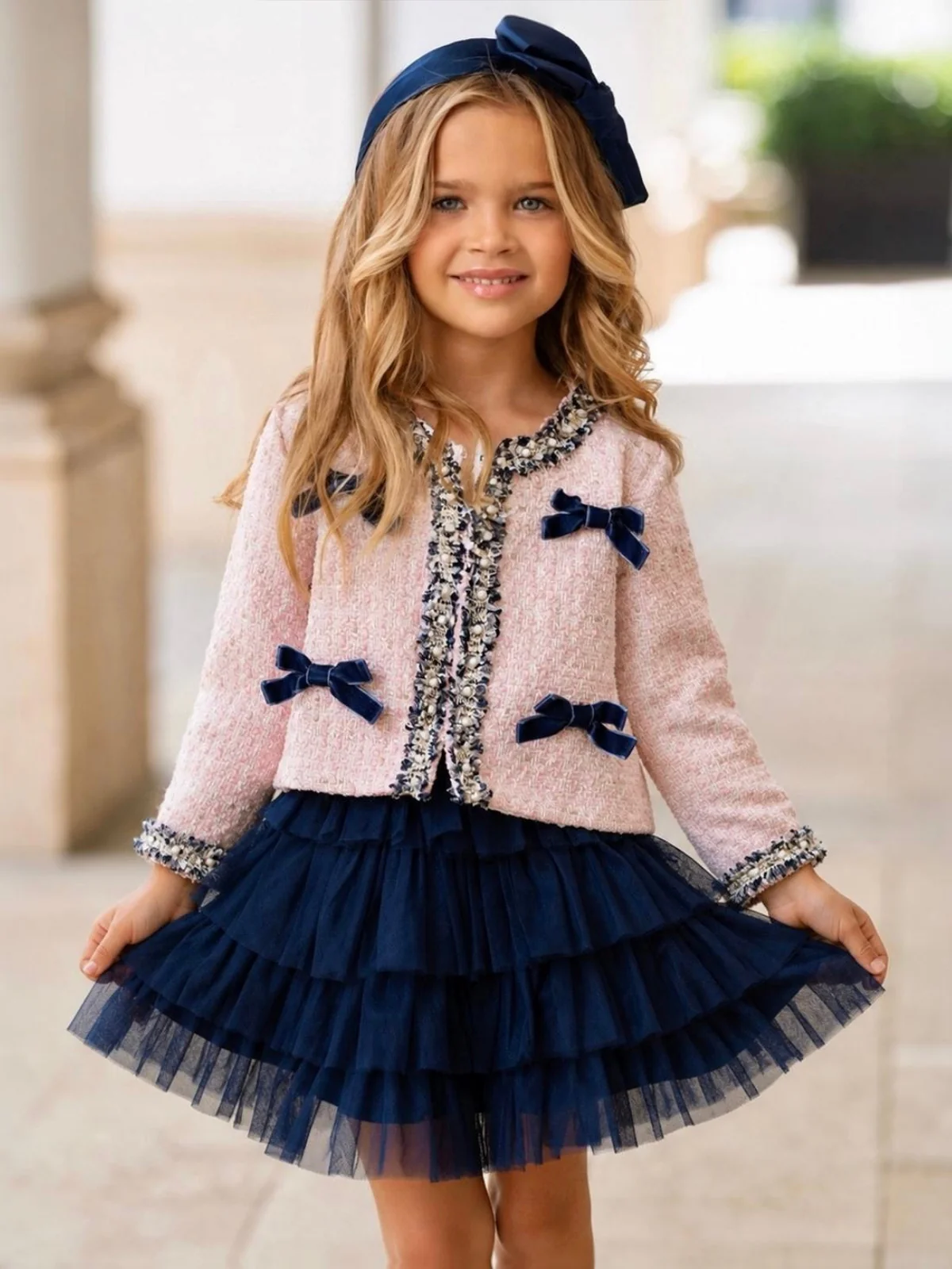 Bow Bliss Tweed Jacket and Tulle Skirt Set