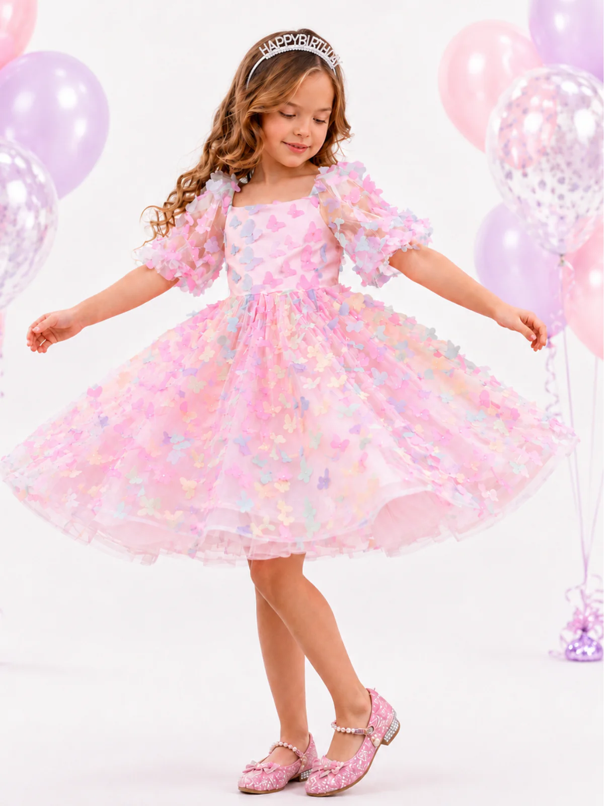 Butterfly Bliss 3D Applique Party Dress