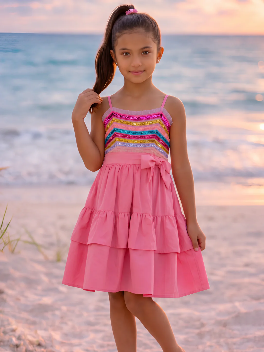 Candy Sparkle Rainbow Sequin Cotton Dress