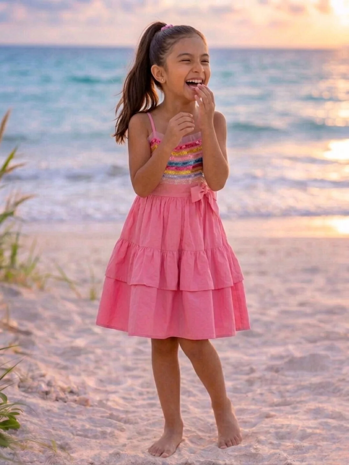 Candy Sparkle Rainbow Sequin Cotton Dress - Image 3