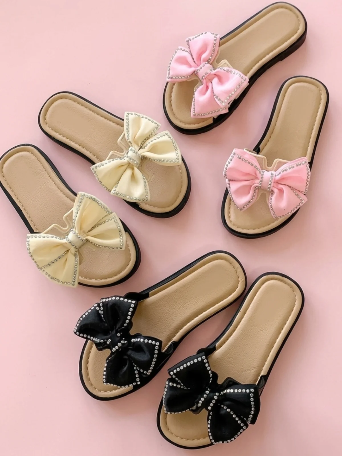 Chic Darling Bow Rhinestone Slip-On Slide Sandal