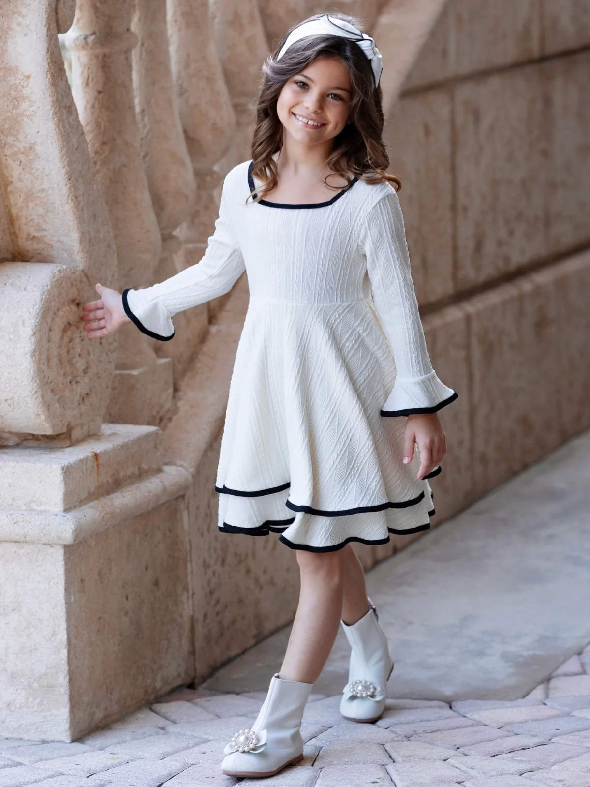 Classic Charm Knit Contrast Trim Sweater Dress