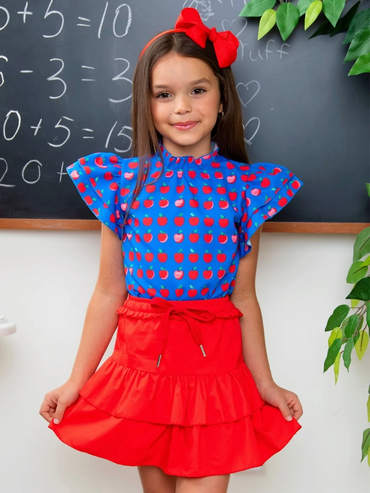 Classic Charm Apple Dot Flutter Top and Skirt Set - Image 2