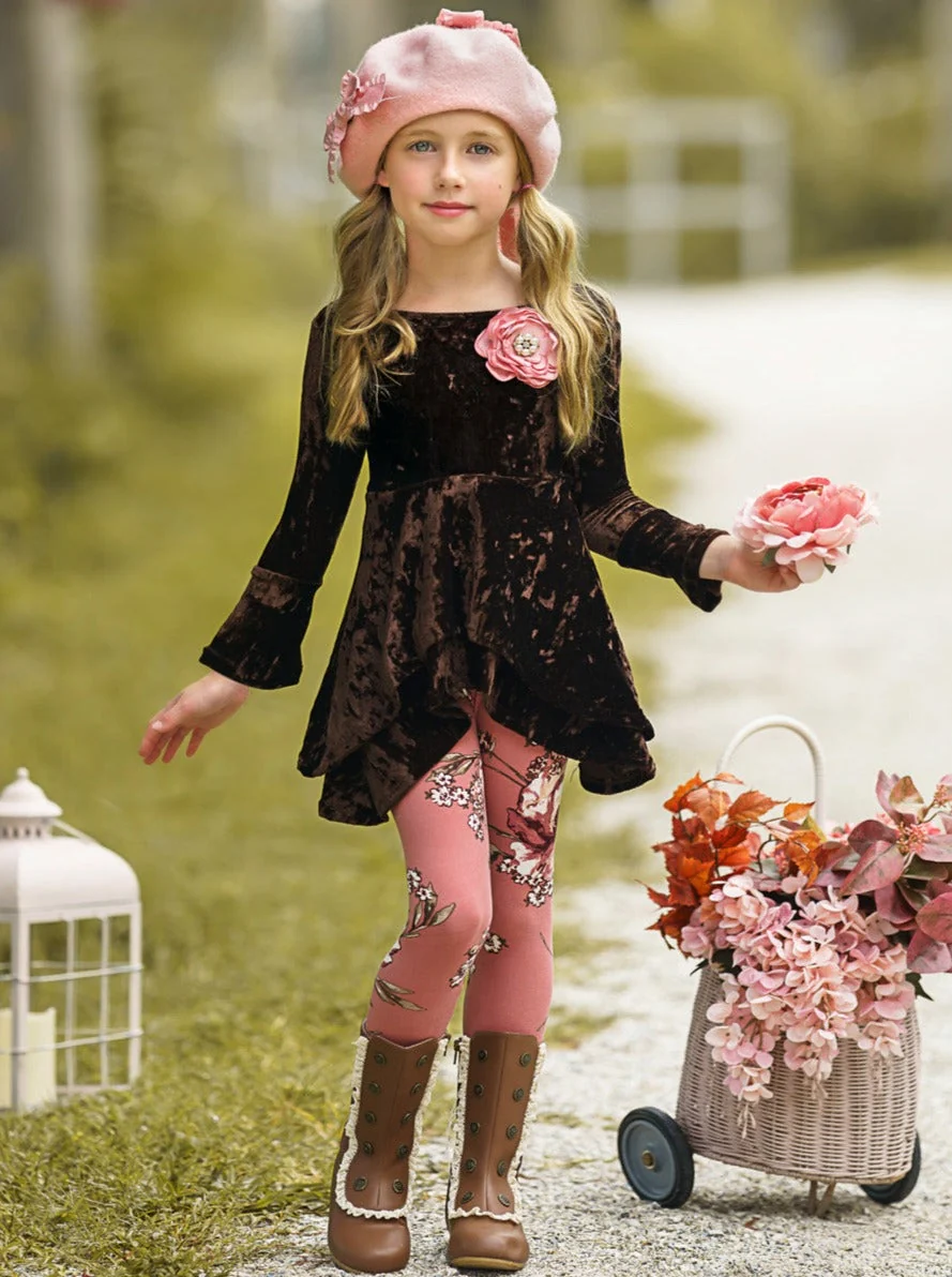 Cute Crushed Velvet Sidetail Tunic and Legging Set - Image 2