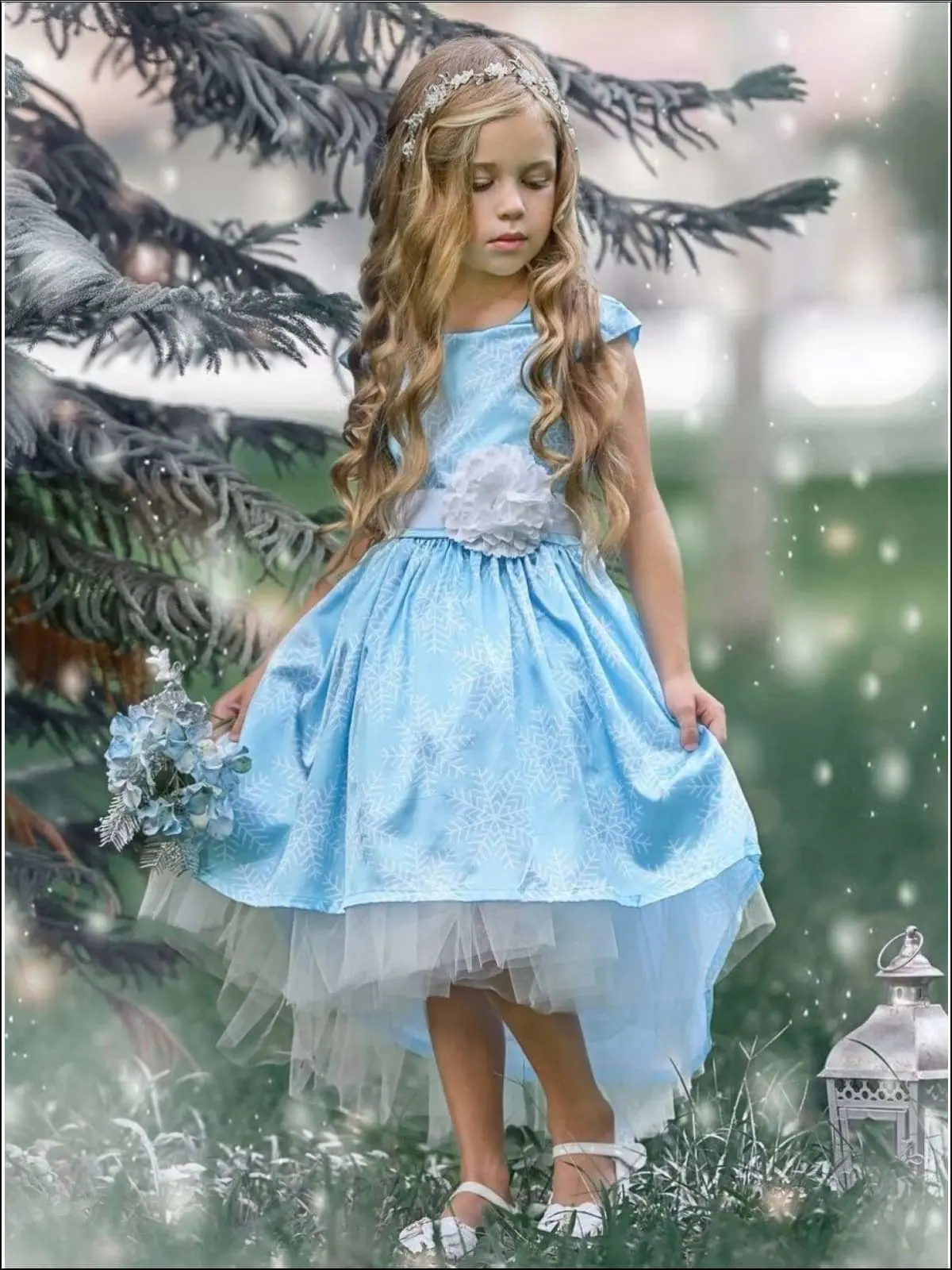 Snowflake Princess Cap Sleeve Hi-Lo Holiday Dress - Image 11