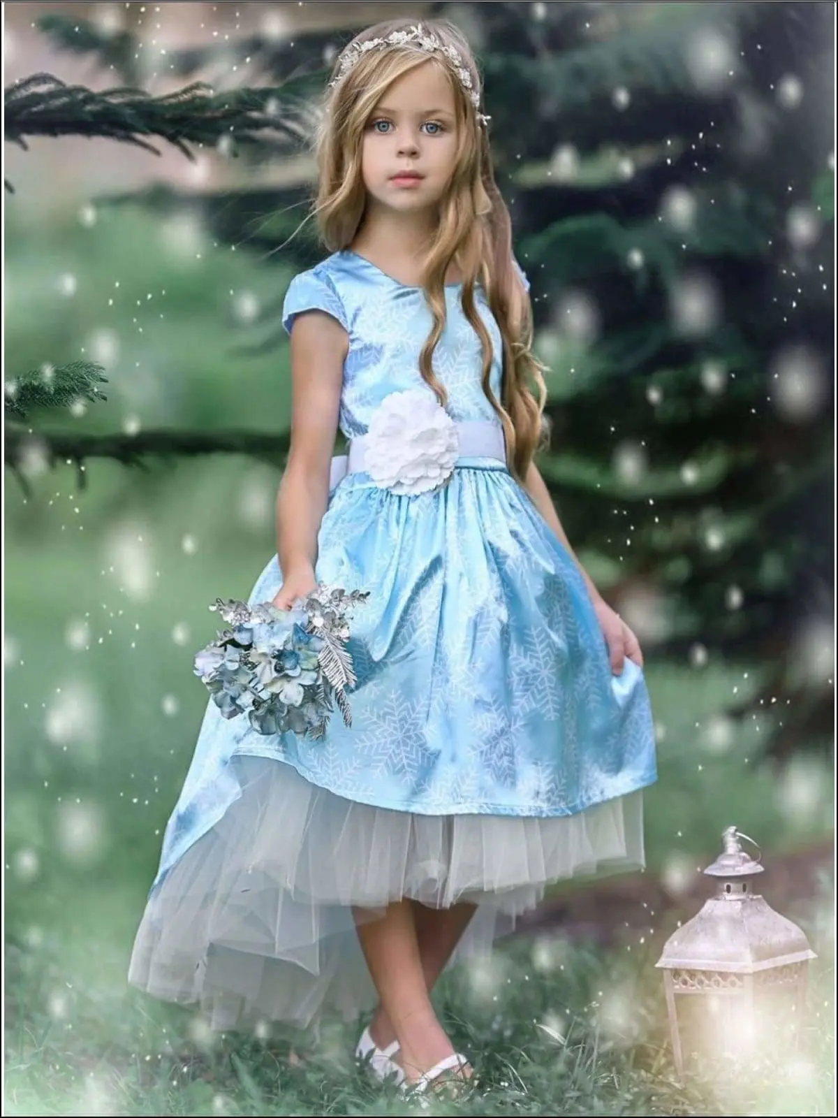 Snowflake Princess Cap Sleeve Hi-Lo Holiday Dress - Image 6