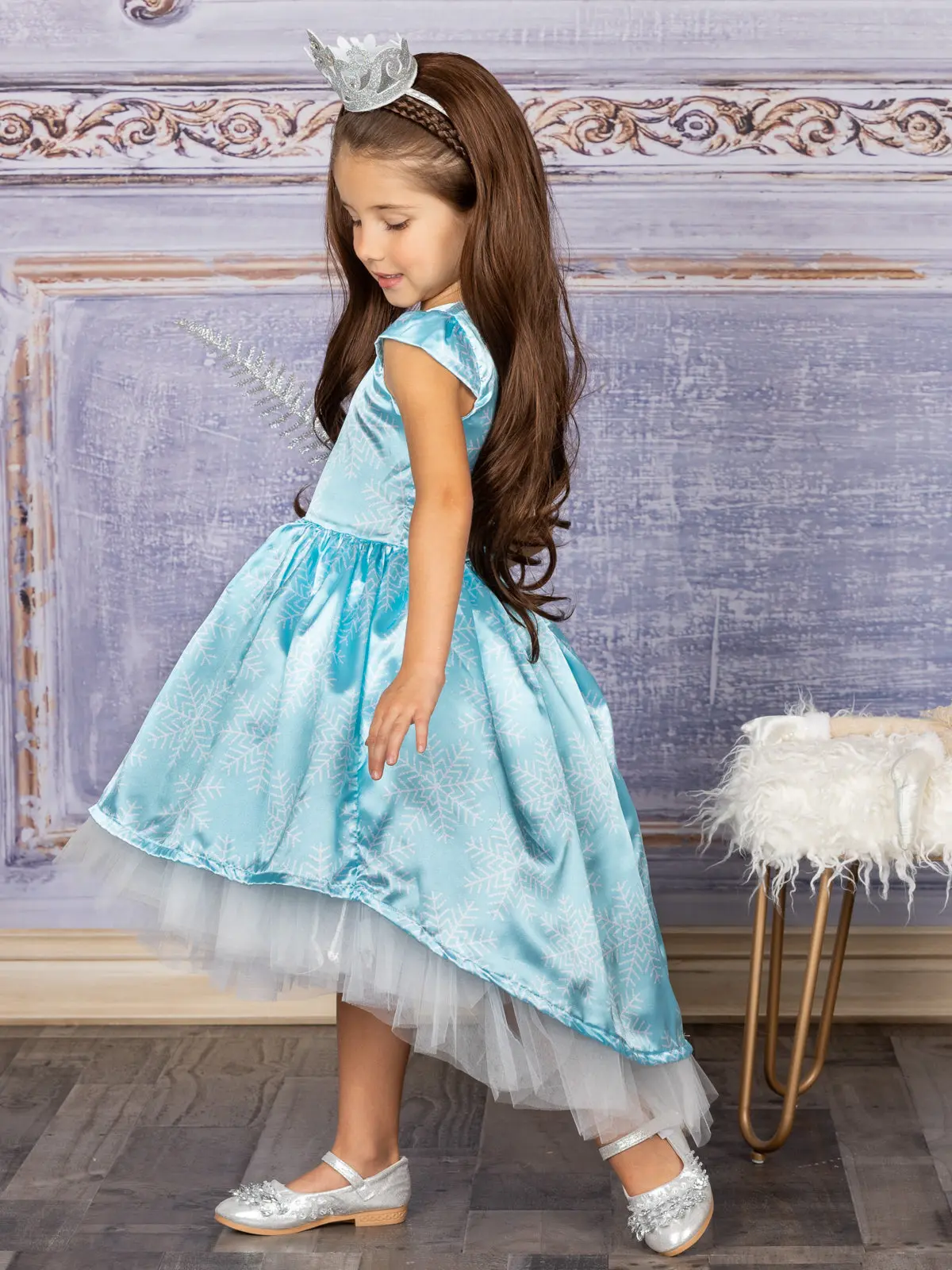 Snowflake Princess Cap Sleeve Hi-Lo Holiday Dress - Image 7