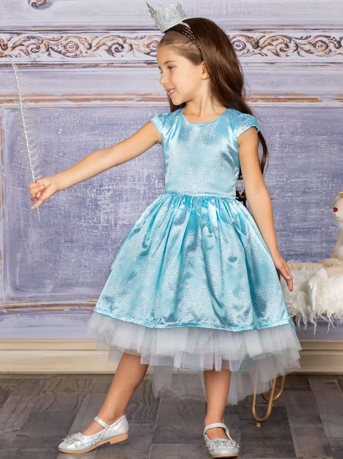 Snowflake Princess Cap Sleeve Hi-Lo Holiday Dress - Image 9