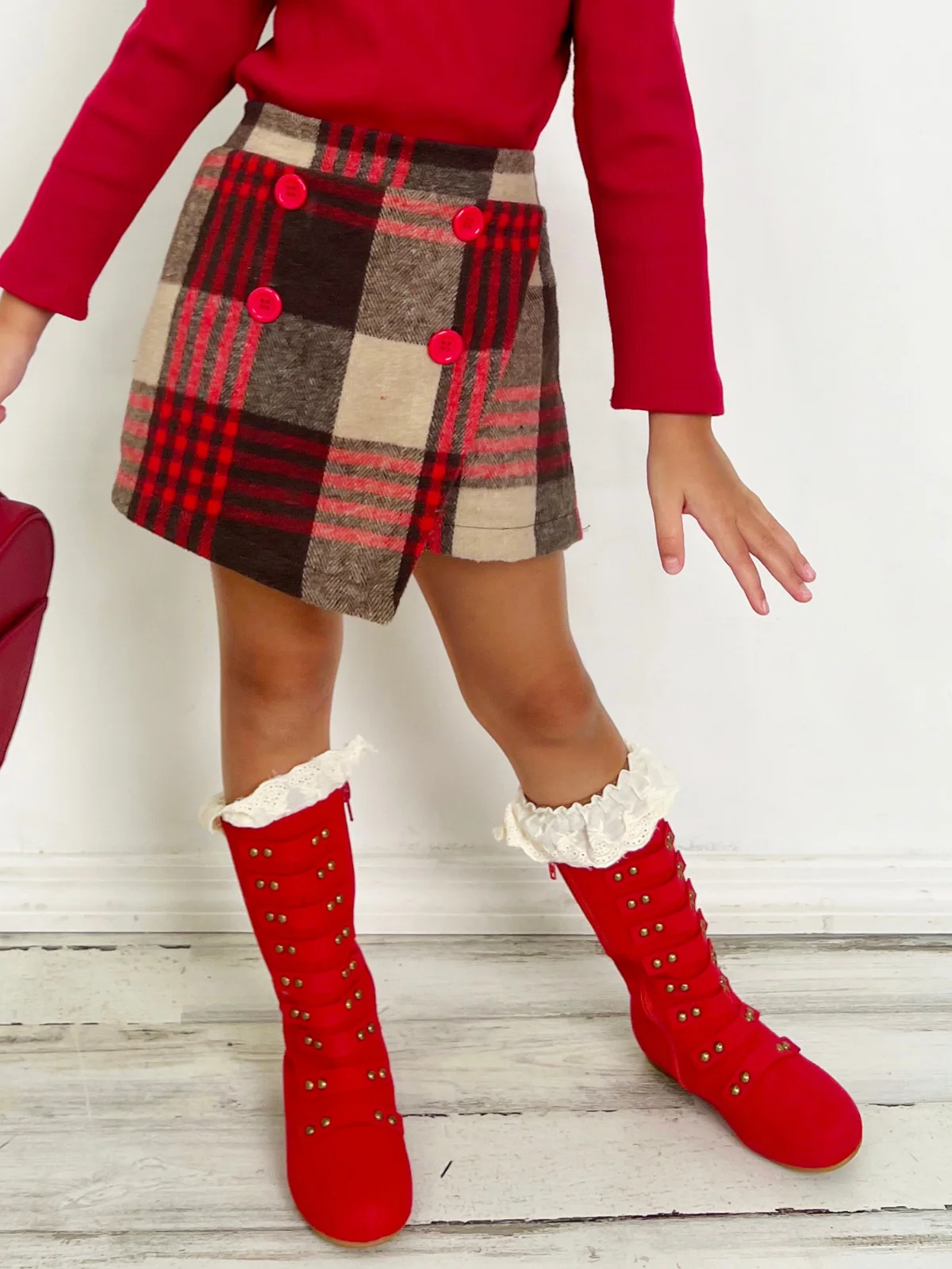 Red Military Style Studded Boots By Liv and Mia - Image 2