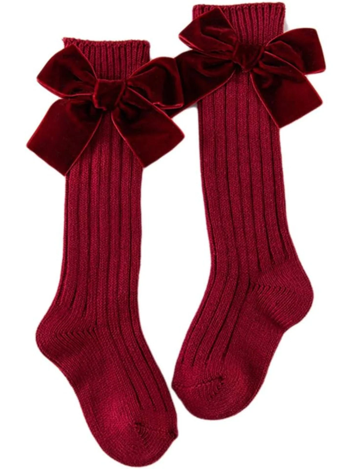 Darling Knee High Maroon Velvet Bow Socks - Image 2