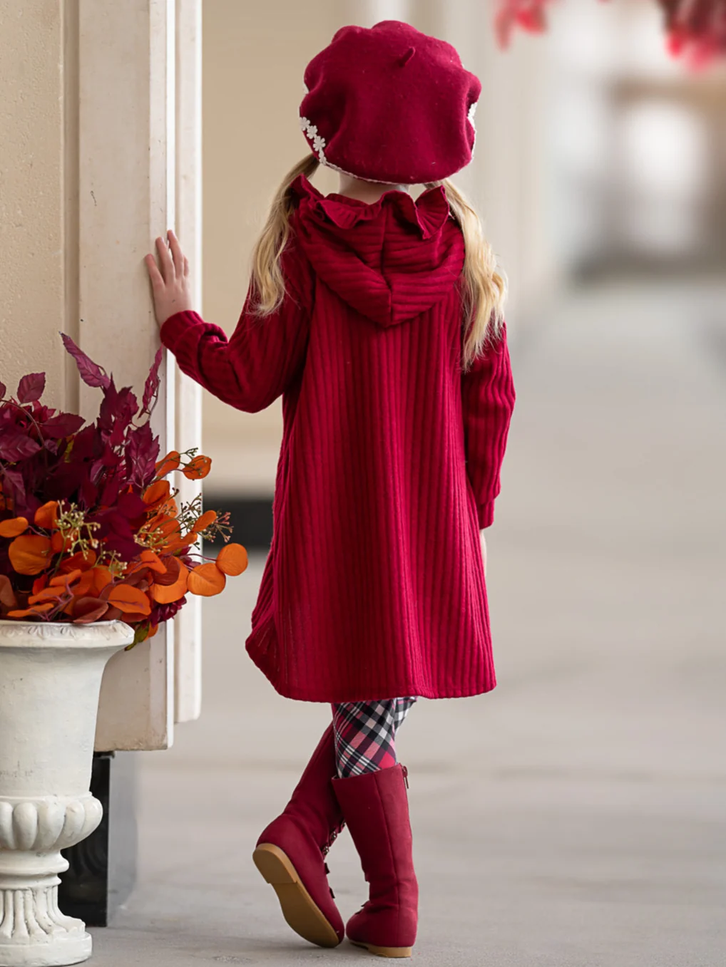 Festive Plaid Girls Hooded Tunic and Legging Set - Image 2
