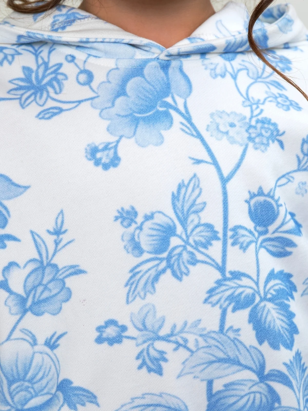 Blue Damask Floral Cotton Hoodie & Fleece Sweatpant Set - Image 2