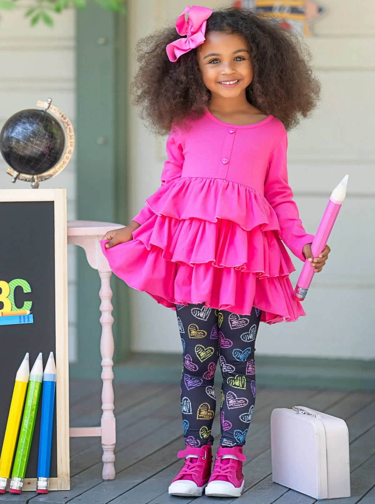 Love To Learn Tiered Tunic and Heart Legging Set