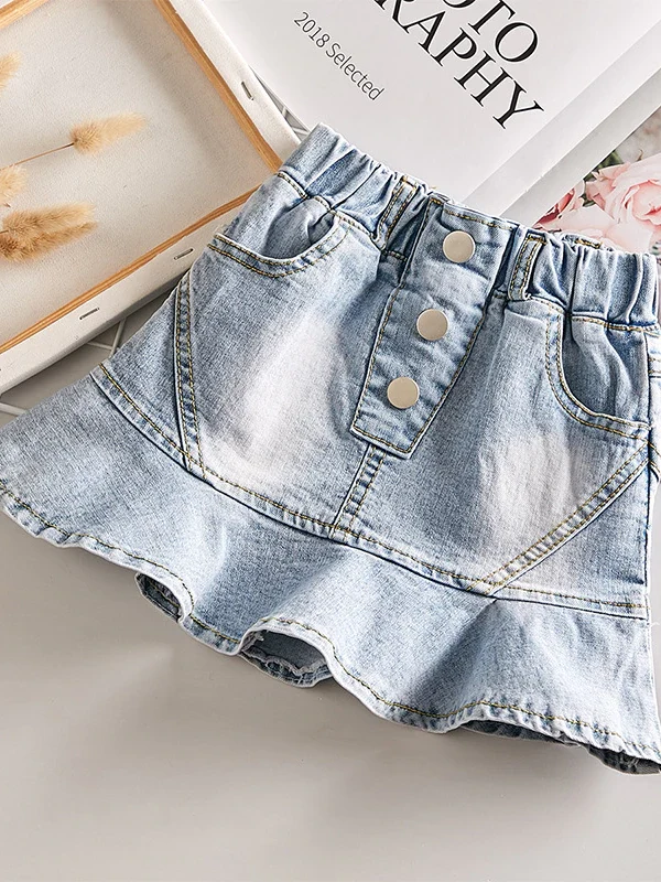 Essentials Light Wash Pull-On Denim Skater Skirt - Image 4