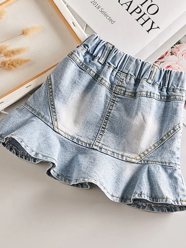 Essentials Light Wash Pull-On Denim Skater Skirt - Image 5