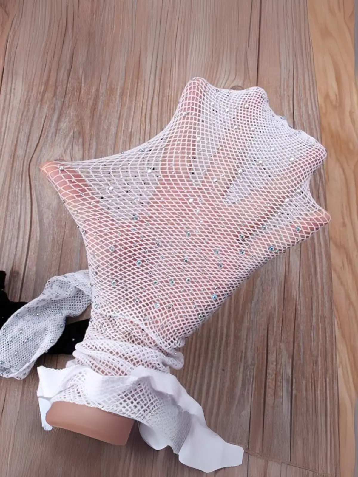 Girls White Rhinestone Embellished Fishnet Tights - Image 2