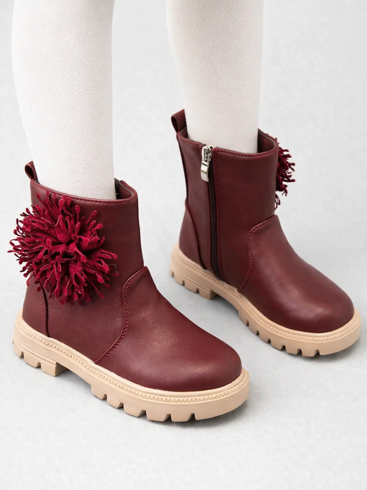 Girls Cute Non-slip Boots with Flower and Side Zipper By Liv and Mia - Image 3