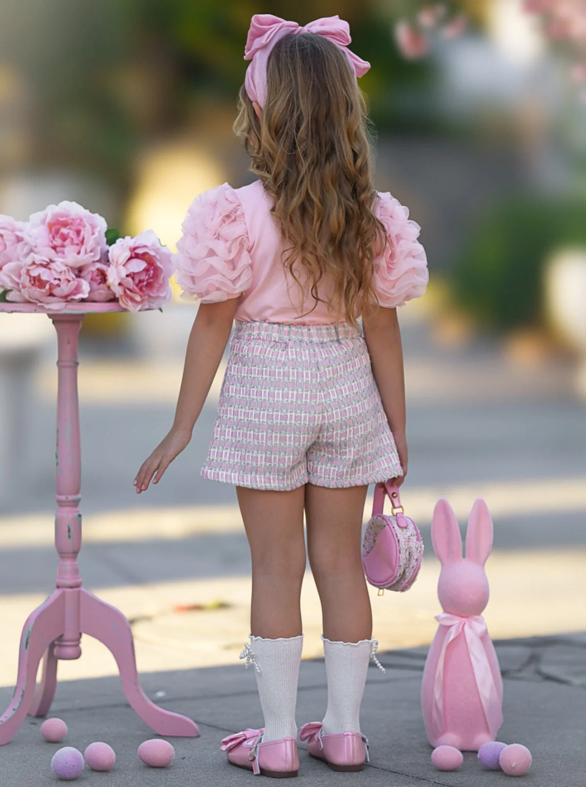 Bunny Puff Sleeve Top and Tweed Skort Easter Set - Image 6