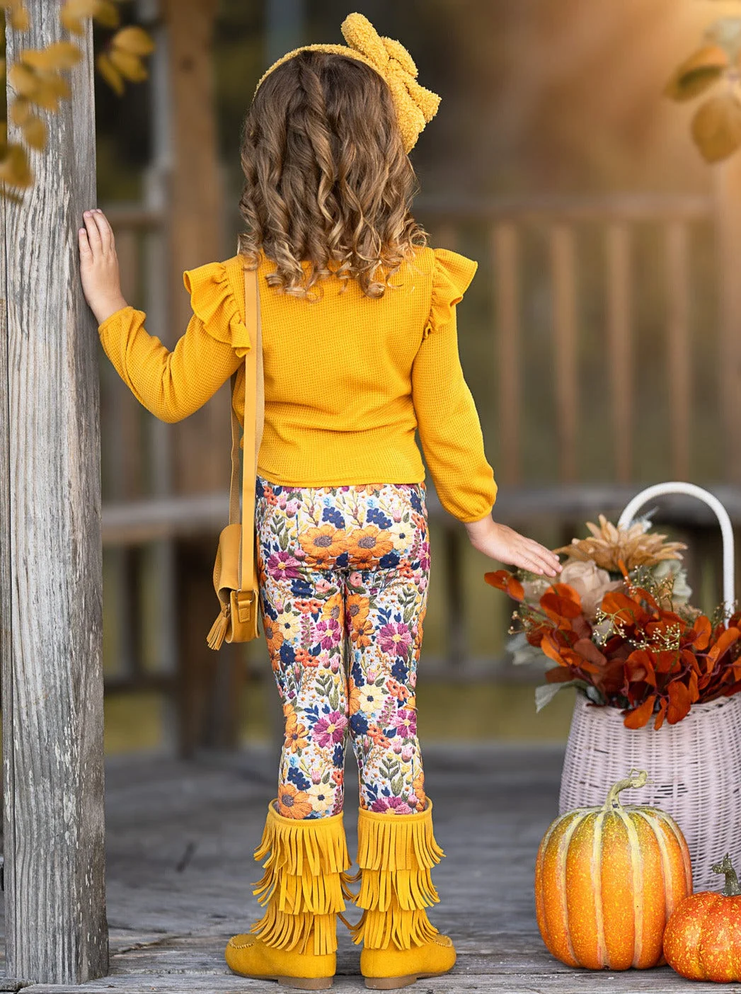 Marigold Ruffle Tie Top and Floral Legging Set - Image 3