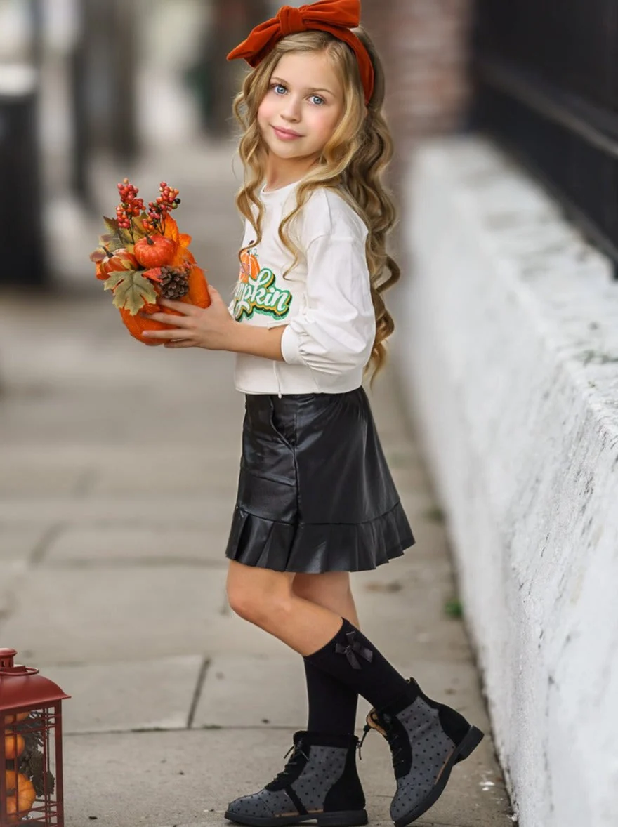 Hello Pumpkin Satin Pleated Skirt Set - Image 3