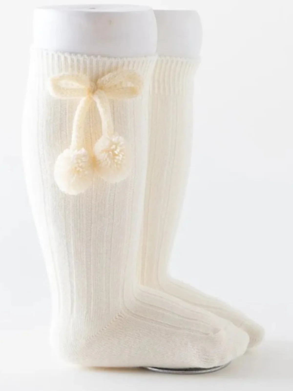 Girls' Knee High Bow Pom Pom Socks - Image 3
