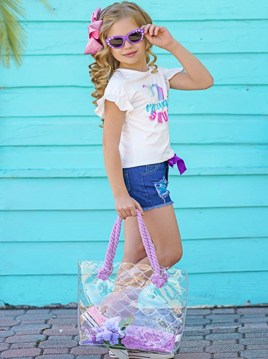 Mermaid Squad Patched Denim Shorts Set - Image 5