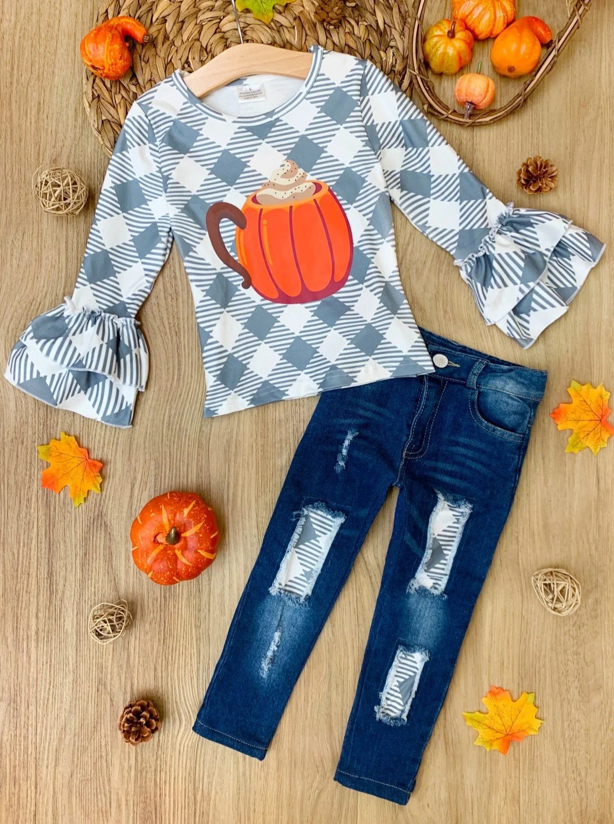 But First, Pumpkin Spice Patched Jeans Set - Image 4