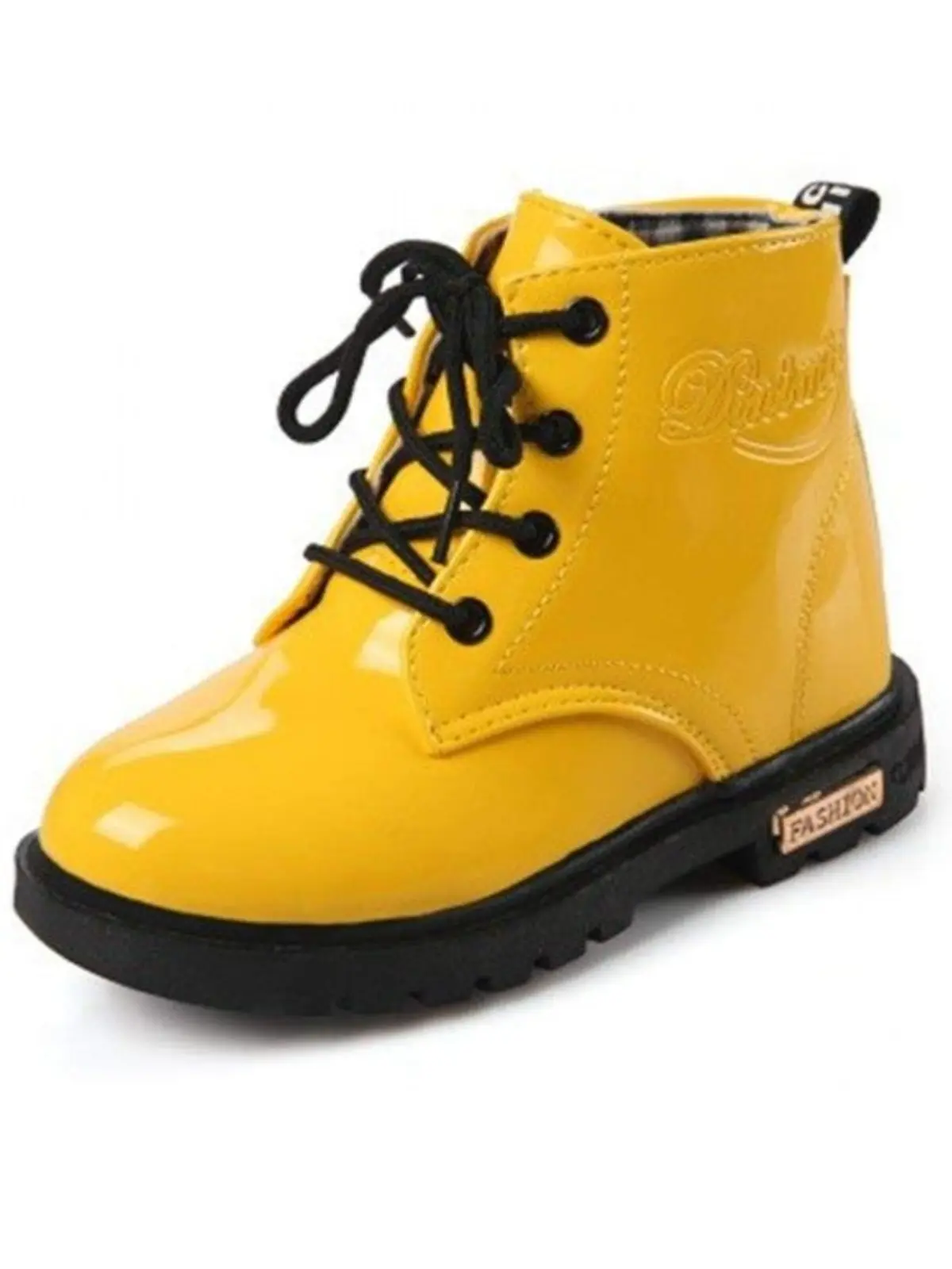 Yellow Patent Synthetic Leather Boots By Liv and Mia - Image 2