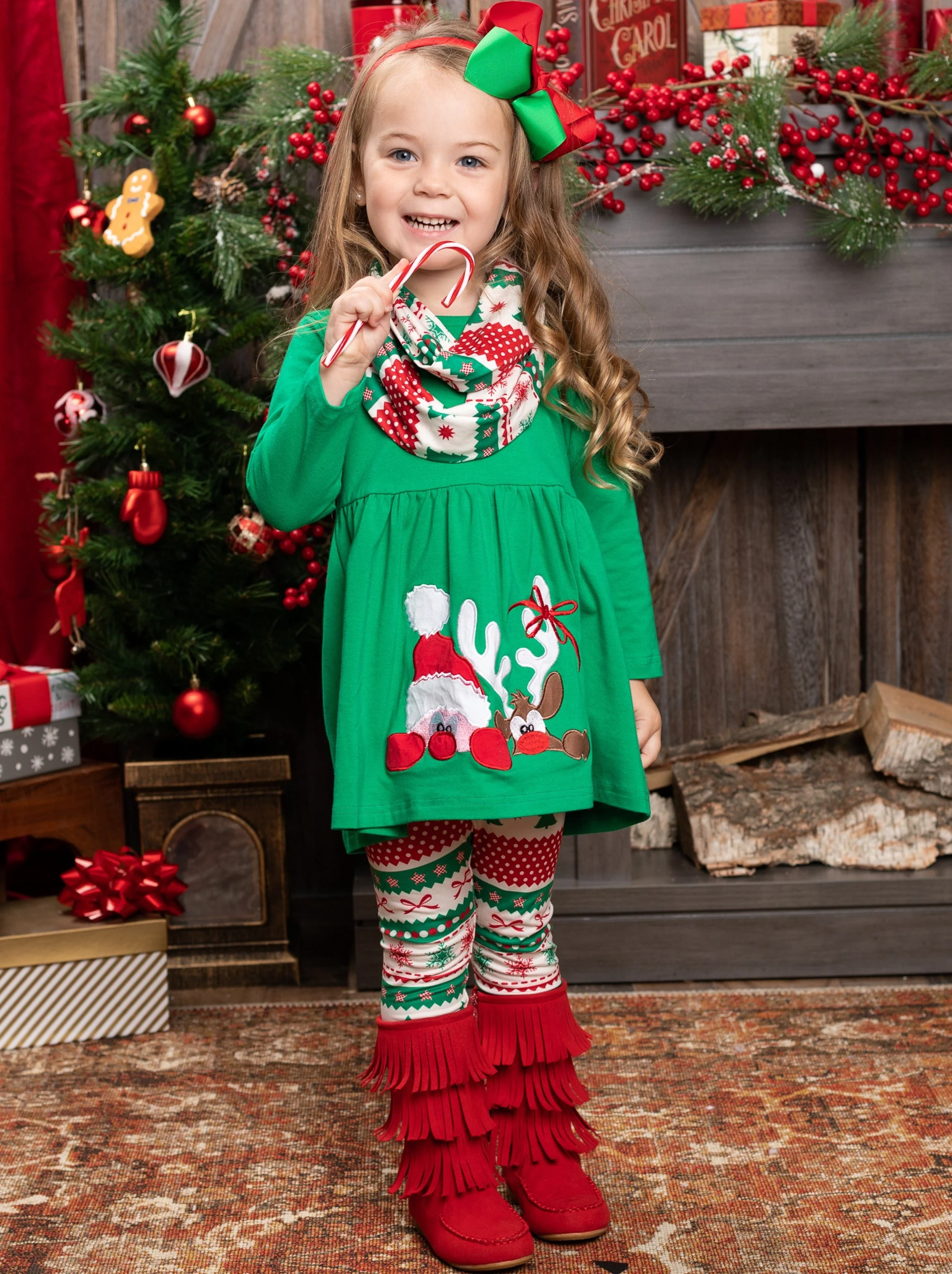 Peekaboo Santa Tunic, Scarf, And Legging Set - Image 3