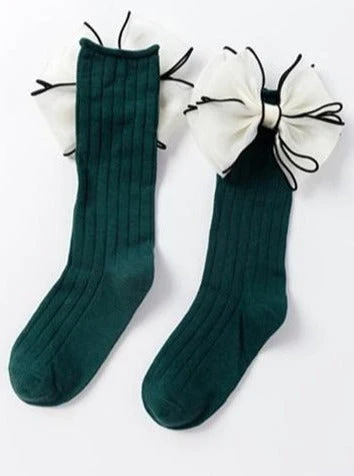 Girls Pitter Patter Green Bow Socks