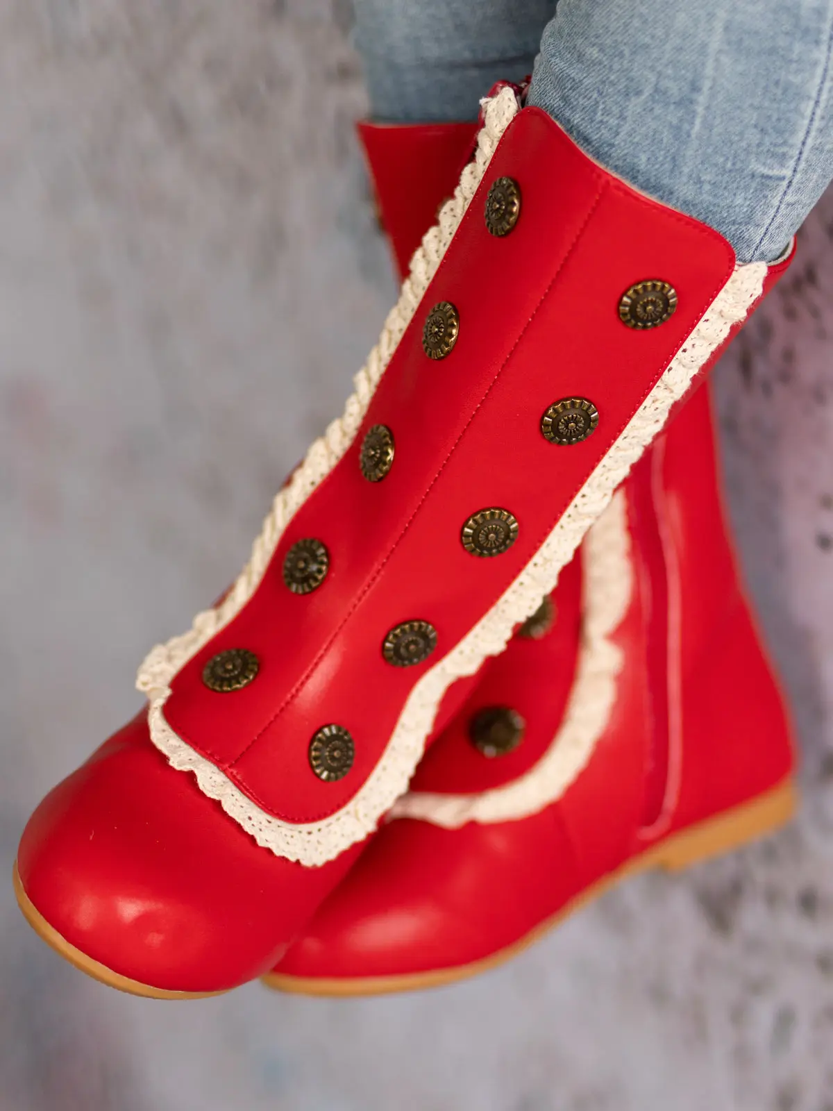 Military Style Lace Ruffle Trimmed Boots By Liv and Mia