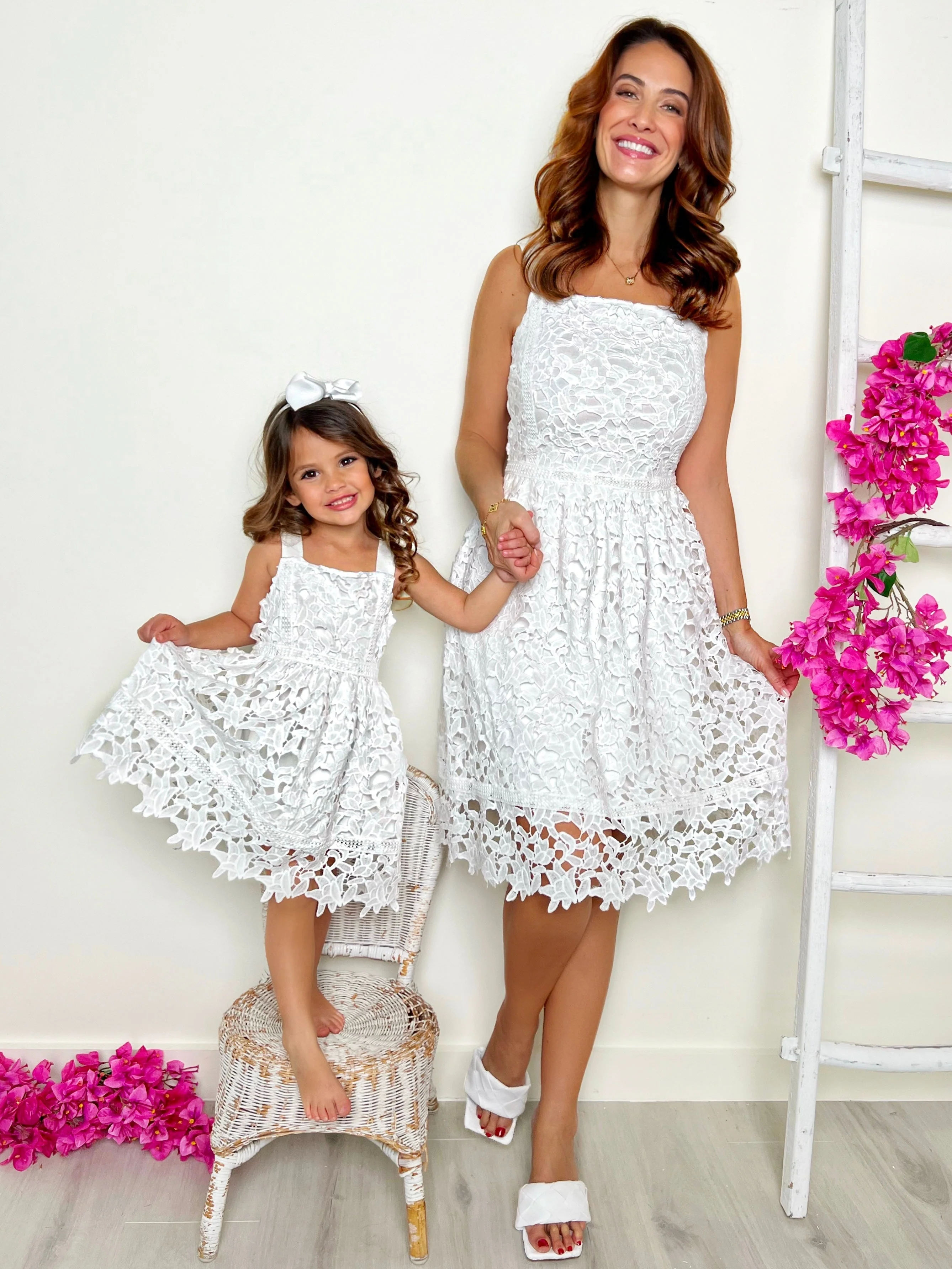 Mommy and Me Lovely In White Eyelet Lace Dress - Image 3