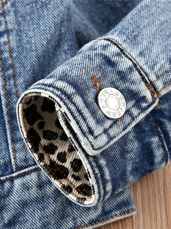Leopard Lapel Denim Jacket - Image 4