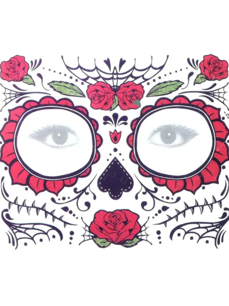 Girls Sugar Skull Temporary Face Tattoo Stickers