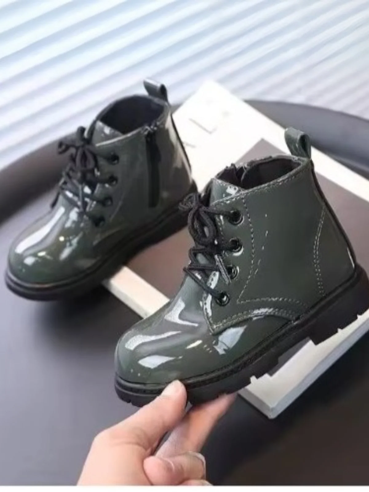 Girls Faux Leather Combat Boots - Image 8