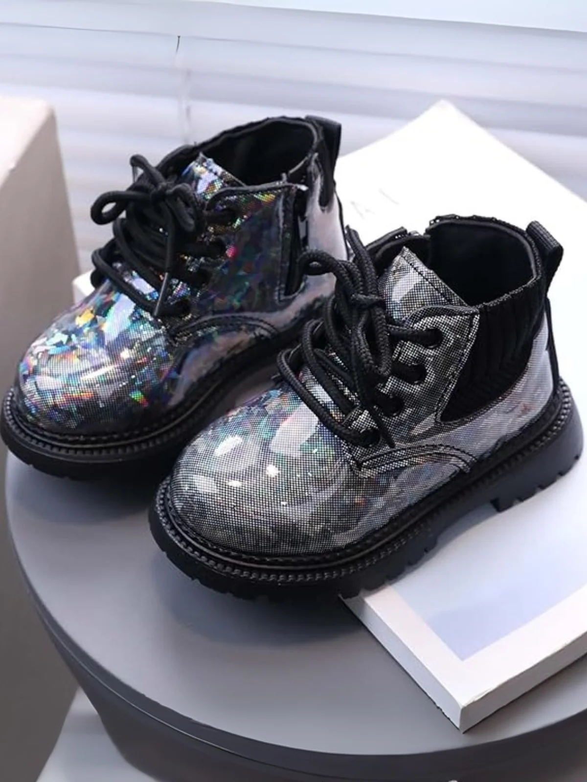 Shiny Chic Holographic Combat Boots - Image 4