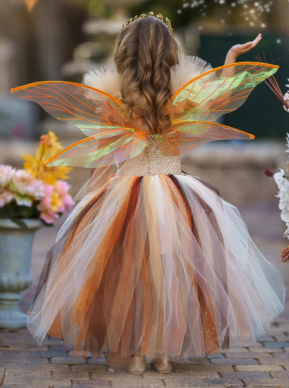 Girls Golden Fairy Sparkle Tutu Costume Dress - Image 4