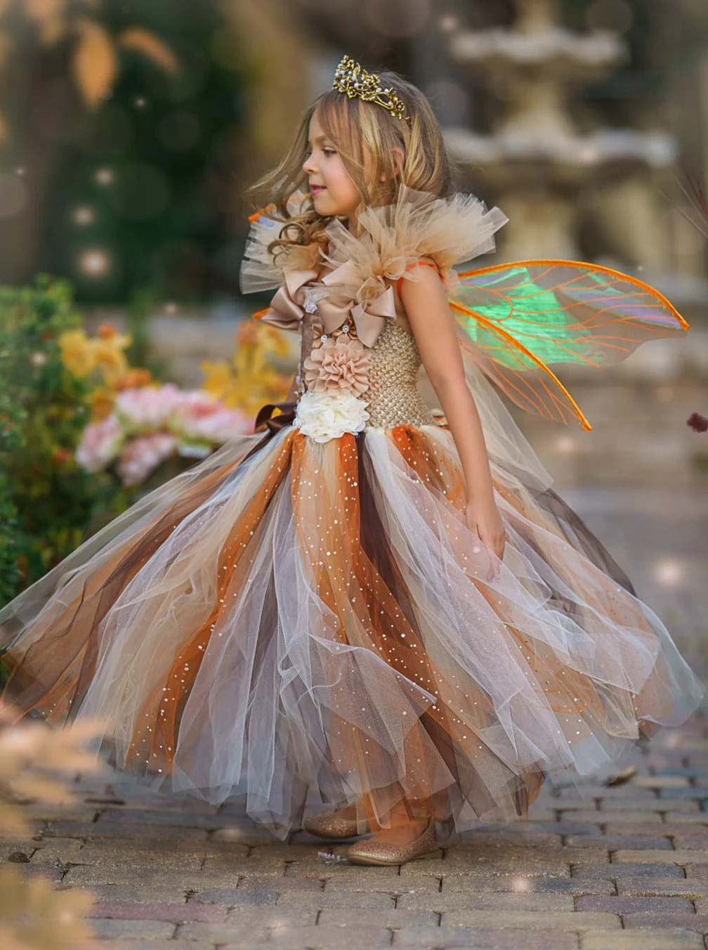 Girls Golden Fairy Sparkle Tutu Costume Dress - Image 5
