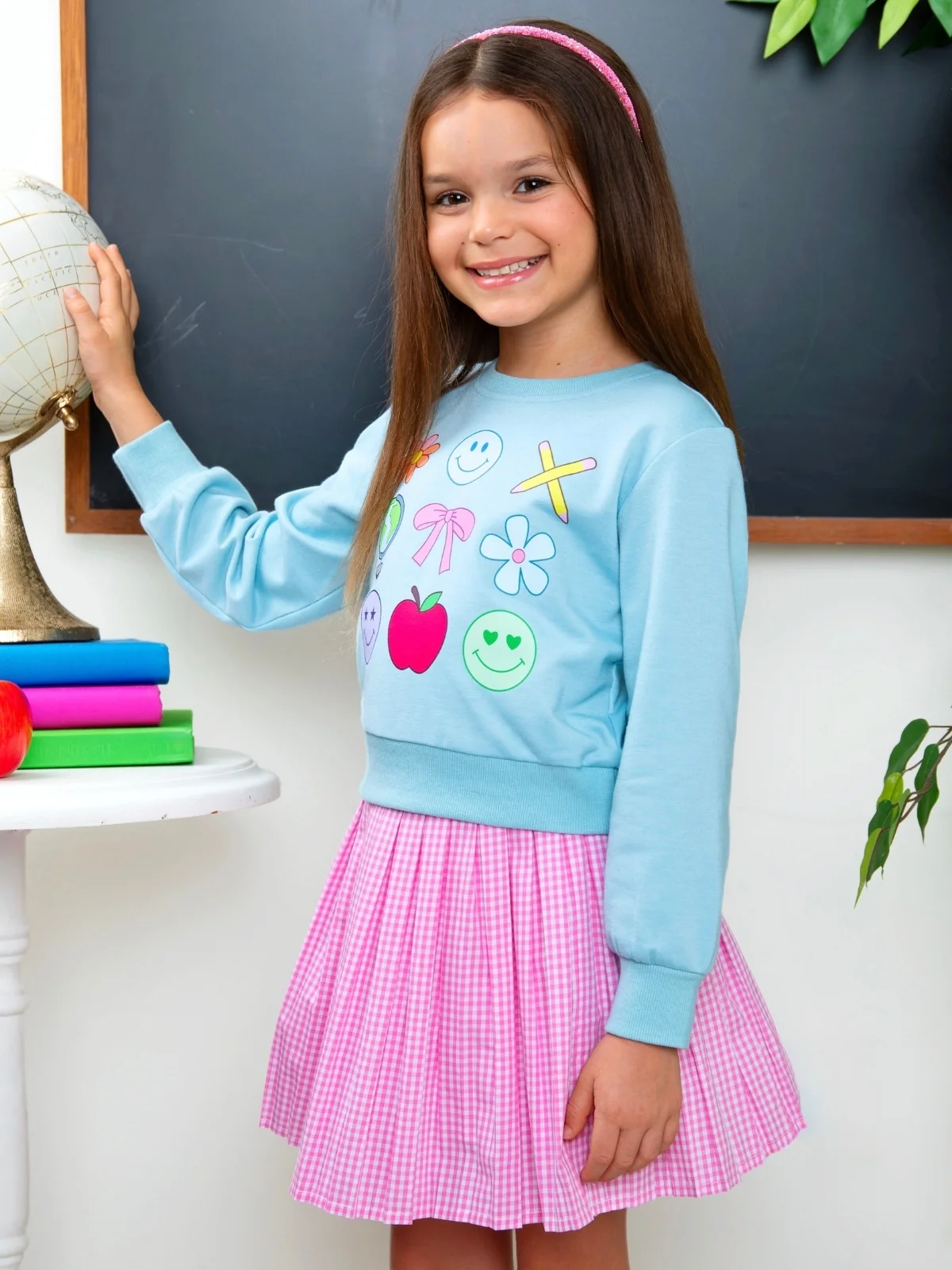 Happy School Days Sweatshirt and Gingham Skirt Set - Image 4