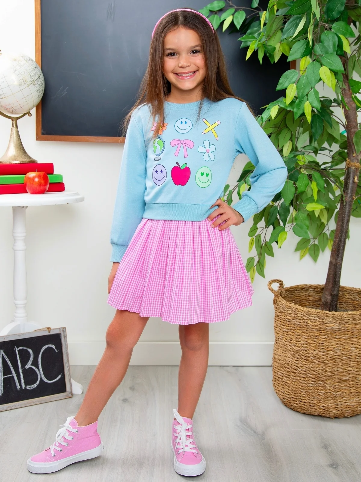 Happy School Days Sweatshirt and Gingham Skirt Set - Image 7