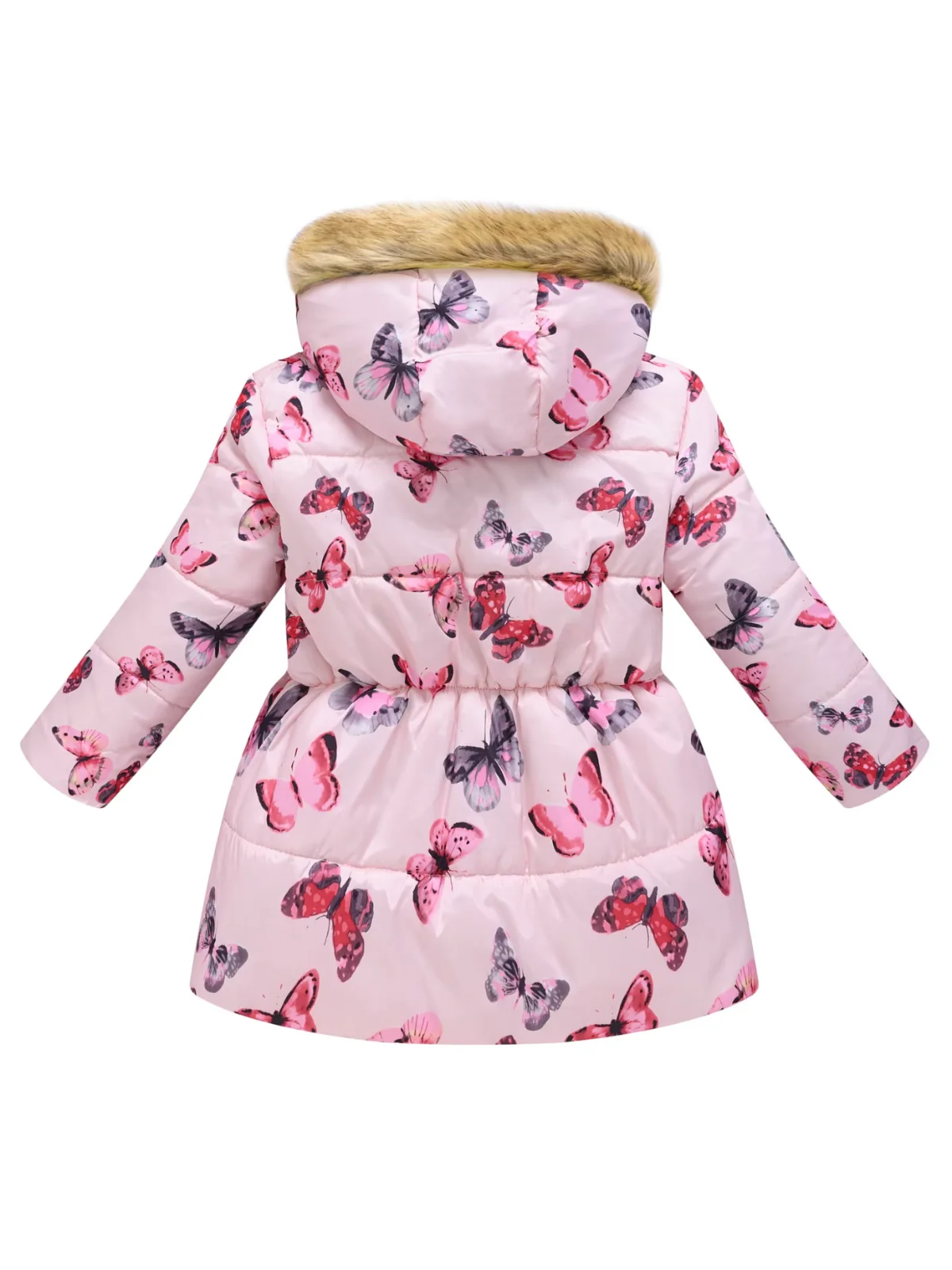 Flutter Bliss Butterfly Print Fur-Trim Hooded Puffer Coat - Image 4