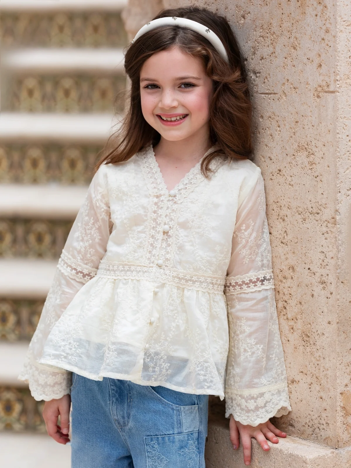 Ivory Lace Boho Bell Sleeve Top - Image 3